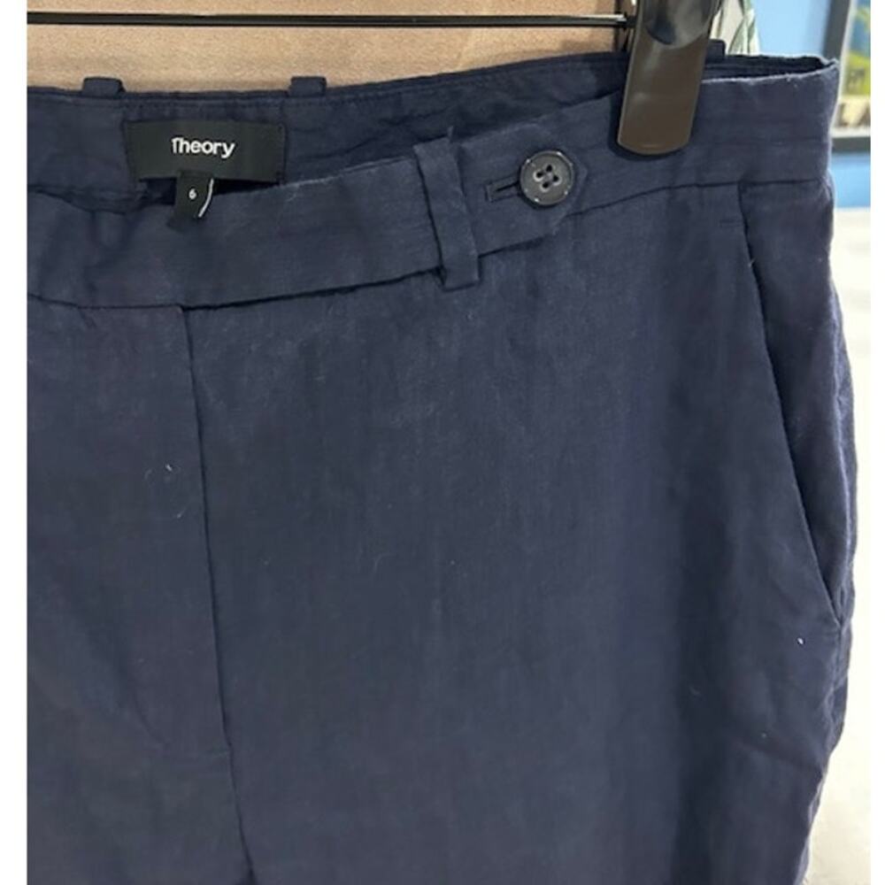 THEORY Navy Blue Wideleg Flare Linen Viscose Blend Cropped Pants Women's Size 6 - Picture 10 of 15
